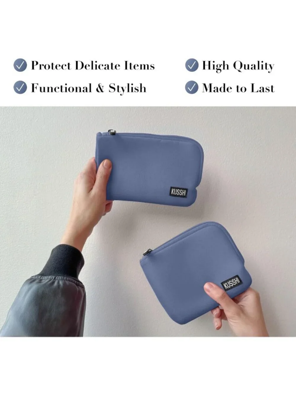 Travel Pouch Set - Neoprene Passport Holder & Zipper Makeup Bag for Purse